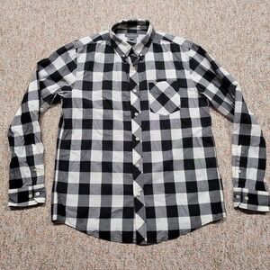 LL Bean Signature Shirt Mens Medium Black White Buffalo Plaid Check‎ Button Down